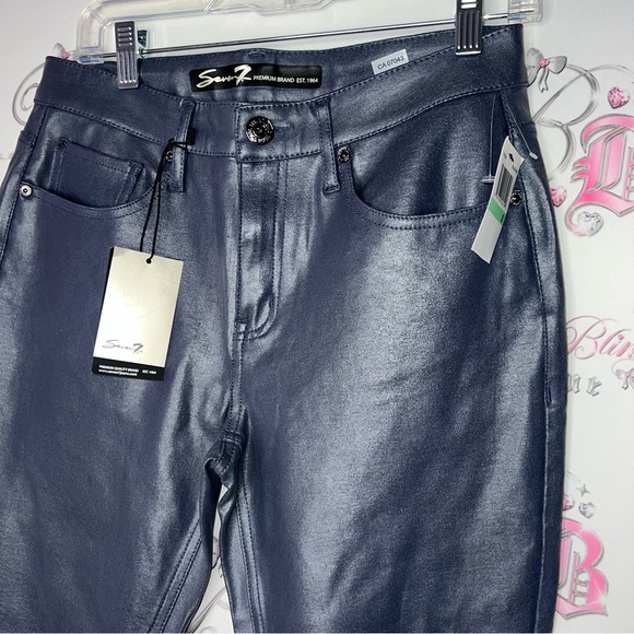 Seven7 Womens Coated Ponte Pant blue iris grey brand new with tags pants shiny - Picture 2 of 9